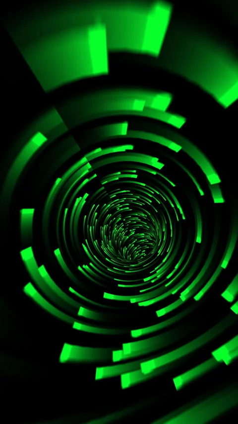 Green Abstract Technology Tunnel Vortex With Glowing Circular Data Rings ve.. Stock Footage 340924674