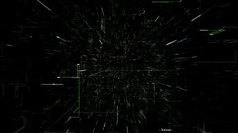 Green abstract virtual space. 3d illustration flying through digital data tunnel Stock Illustration