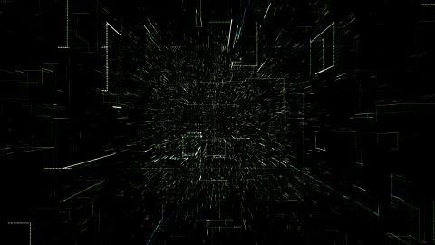 Green abstract virtual space. 3d illustration flying through digital data tunnel Stock Illustration