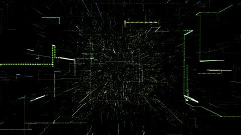 Green abstract virtual space. 3d illustration flying through digital data tunnel Stock Illustration