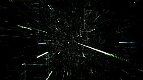 Green abstract virtual space. 3d illustration flying through digital data tunnel Illustrazione stock