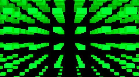 Green abstraction with lots of flying rectangular cubes.  Illustrazione stock