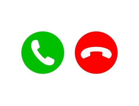 Green accept and red decline phone icons on a white background representing i Ilustração Stock