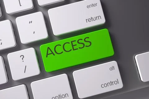 Green Access Button on Keyboard. 3D Rendering Illustrazione stock
