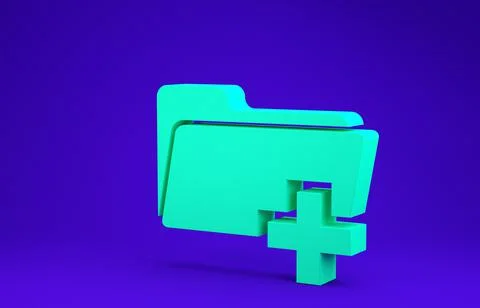 Green Add new folder icon isolated on blue background. New folder file sign.  Stock Illustration