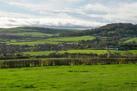 Green agriculture fields outside Robin Hood's Bay at North Yorkshire England Foto stock