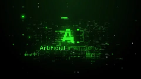 Green AI Glitch Text Animation on Black Background Stock Footage 337028542