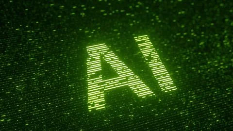 Green AI or ARTIFICIAL INTELLIGENCE text made with flying luminescent particles Stock Illustration