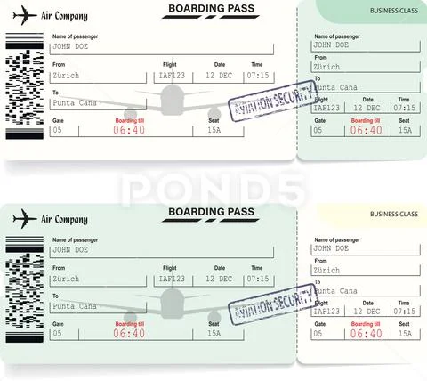 Green airline boarding pass tickets for traveling Stock Illustration