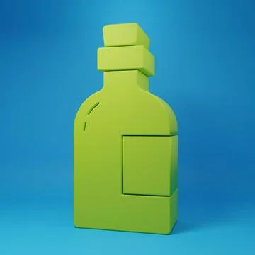 Green Alcohol drink Rum bottle icon isolated on blue background. Minimalism.. Stock Illustration