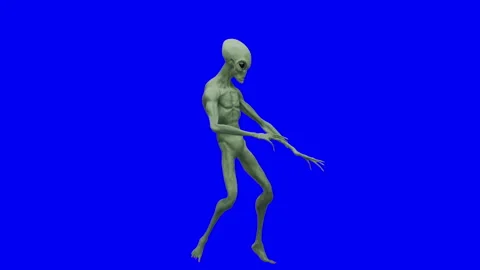 Green Alien dancing Loop against a solid Blue screen with Alpha Map Stock Footage 326115502