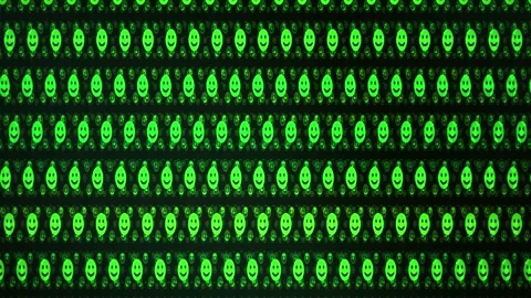 Green alien faces in rows on screen. Stock Footage 340030746