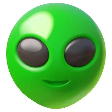 Green alien head with big eyes realistic 3D plastic icon, extraterrestrial Stock Illustration