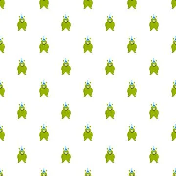 Green alien monster cartoon pattern with party hats 스톡 일러스트