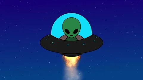 Green Alien Piloting Black UFO in Outer Space Stock Footage 293875521