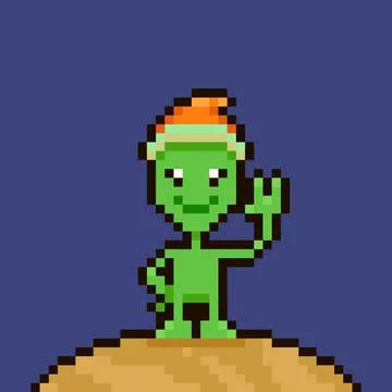 Green alien in red santa hat standing on the planet	 イラスト素材