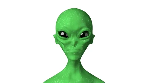 A green alien smiles and winks on white background 3d 4k animation Stock Footage 197636231
