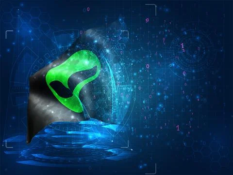 Green alien from space vector 3d flag on blue background with hud interfaces Stock Illustration
