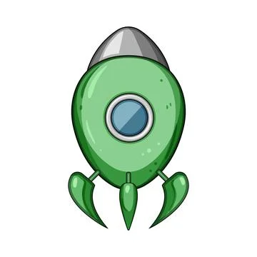 Green alien spaceship rocket navigating interstellar travel 库存插图