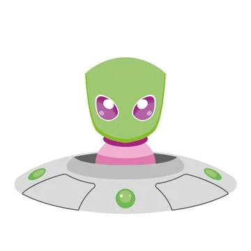 Green alien in spaceship. Vector Stock Illustration