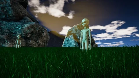 Green Alien standing in meadow Video stock 106825318