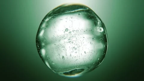 Green aloe vera serum bubble. Organic eco skincare cosmetics macro 3D background Stock Footage 342908820