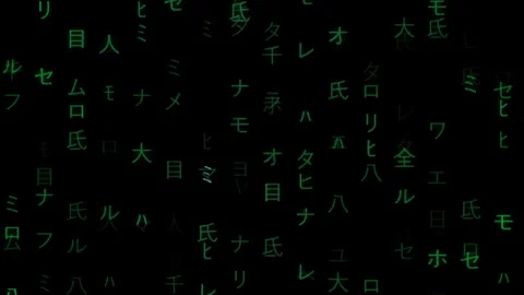 Green Alphanumeric Characters Fall in Vertical Lines on a Black Screen, Creating Stock Footage 281455516