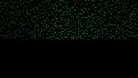 Green Alphanumeric Characters Scrolling on a Black Screen, Simulating Data Stock Footage 281454799