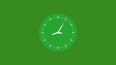 Green analog clock icon showing time eight o'clock over vibrant green backg.. Stock Illustration