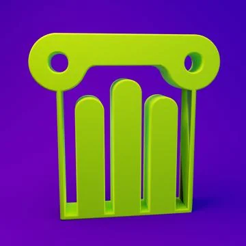 Green Ancient column icon isolated on purple-blue background. Minimalism co.. Stock Illustration