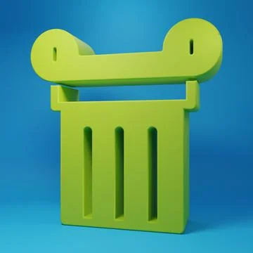 Green Ancient column icon isolated on blue background. Minimalism concept. .. Stock Illustration