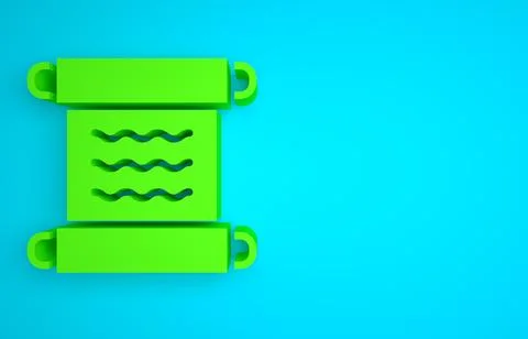 Green Ancient papyrus scroll icon isolated on blue background. Parchment paper Stock Illustration