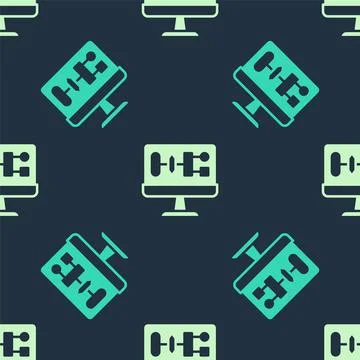 Green and beige Algorithm icon isolated seamless pattern on blue background Illustrazione stock