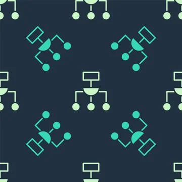 Green and beige Algorithm icon isolated seamless pattern on blue background Stock Illustration