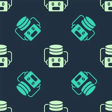 Green and beige Artificial intelligence robot icon isolated seamless pattern on Illustrazione stock
