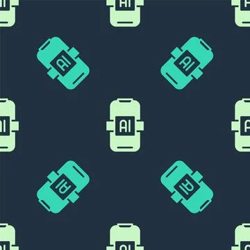 Green and beige Artificial intelligence AI icon isolated seamless pattern on イラスト素材