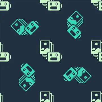 Green and beige Artificial intelligence robot icon isolated seamless pattern on 스톡 일러스트