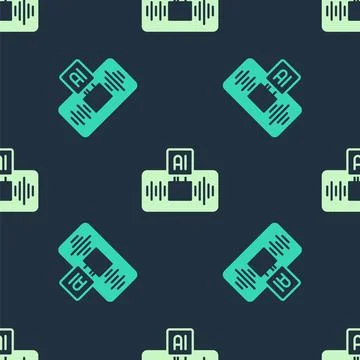 Green and beige Artificial intelligence AI icon isolated seamless pattern on イラスト素材