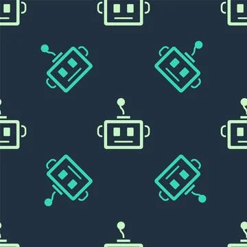 Green and beige Artificial intelligence robot icon isolated seamless patter.. Stock Illustration
