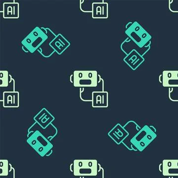 Green and beige Artificial intelligence robot icon isolated seamless patter.. Illustrazione stock