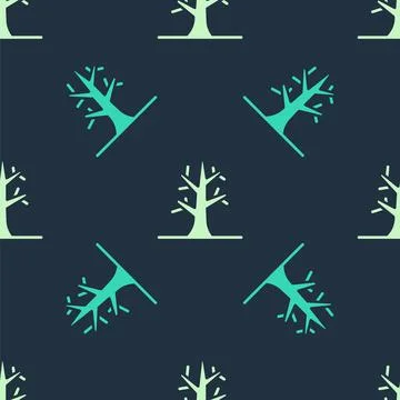 Green and beige Bare tree icon isolated seamless pattern on blue background Illustrazione stock