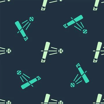 Green and beige Baseball bat with ball icon isolated seamless pattern on bl.. Stock Illustration