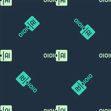 Green and beige Binary code icon isolated seamless pattern on blue background Stock Illustration