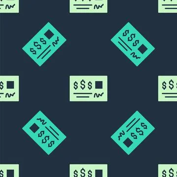 Green and beige Blank template of the bank check and pen icon isolated seamless Illustrazione stock