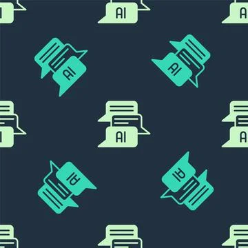 Green and beige Chat bot icon isolated seamless pattern on blue background Illustrazione stock
