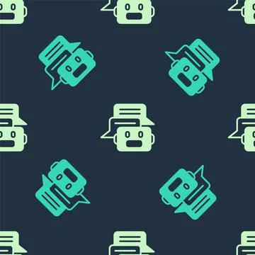 Green and beige Chat bot icon isolated seamless pattern on blue background Stock Illustration