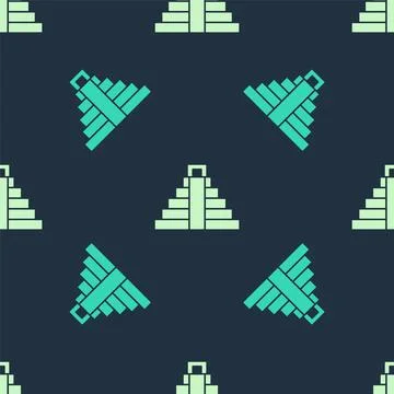 Green and beige Chichen Itza in Mayan icon isolated seamless pattern on blue Stock Illustration