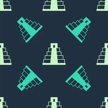 Green and beige Chichen Itza in Mayan icon isolated seamless pattern on blue Stock Illustration