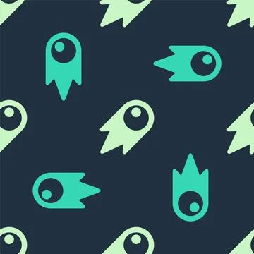 Green and beige Comet falling down fast icon isolated seamless pattern on blue Stock Illustration