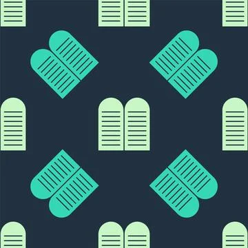 Green and beige The commandments icon isolated seamless pattern on blue Illustrazione stock